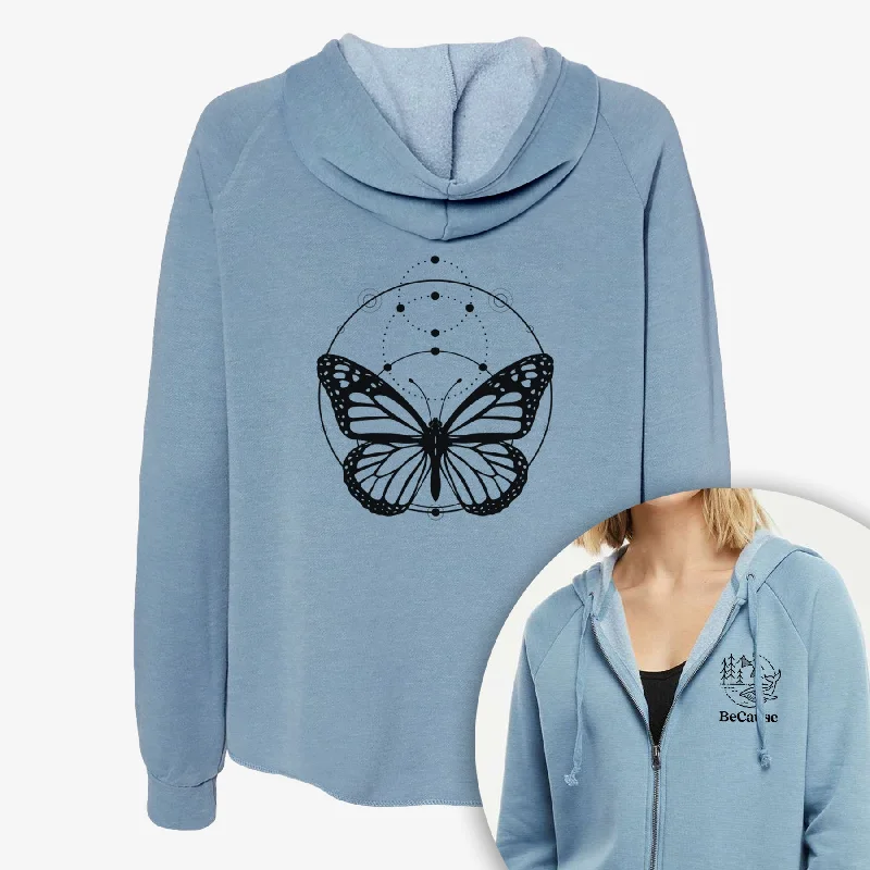 Monarch Symmetry - Women's Cali Wave Zip-Up Sweatshirt Everyday Hoodie Sweatshirt