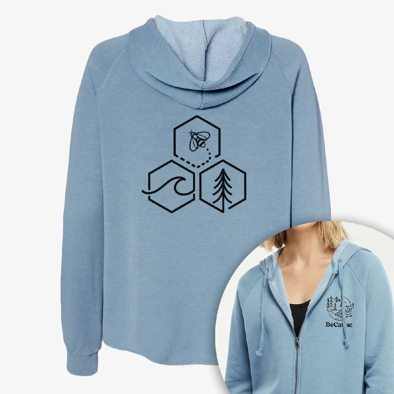 Bee-Sea-Tree Triptych - Women's Cali Wave Zip-Up Sweatshirt Colorblock Hoodie Sweatshirt