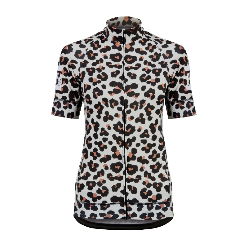 Leopard Print Short Sleeve Womens Cycling Jersey Trendy Women’s Hoodies