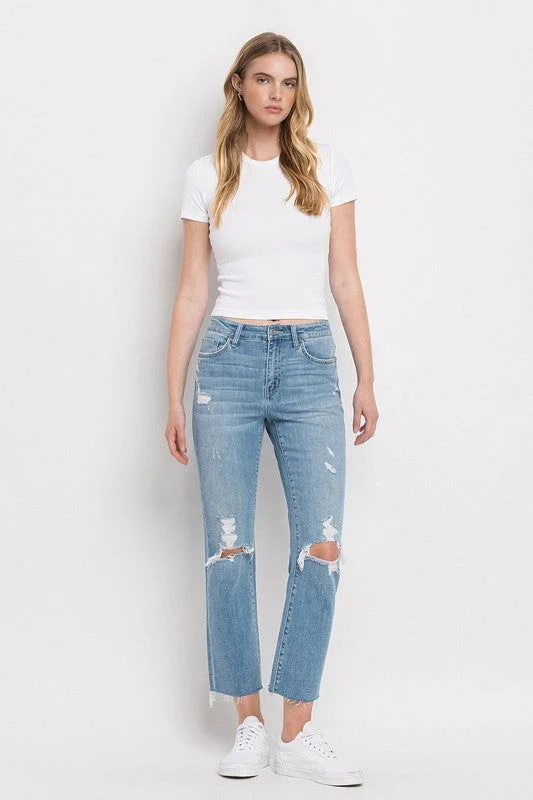 Flying Monkey High Rise Distressed Cropped Straight Jeans