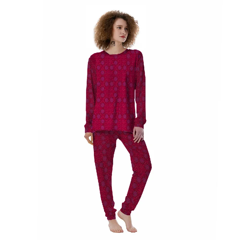 Mandala Bohemian Magenta Print Pattern Women's Pajamas Boho pajama sets