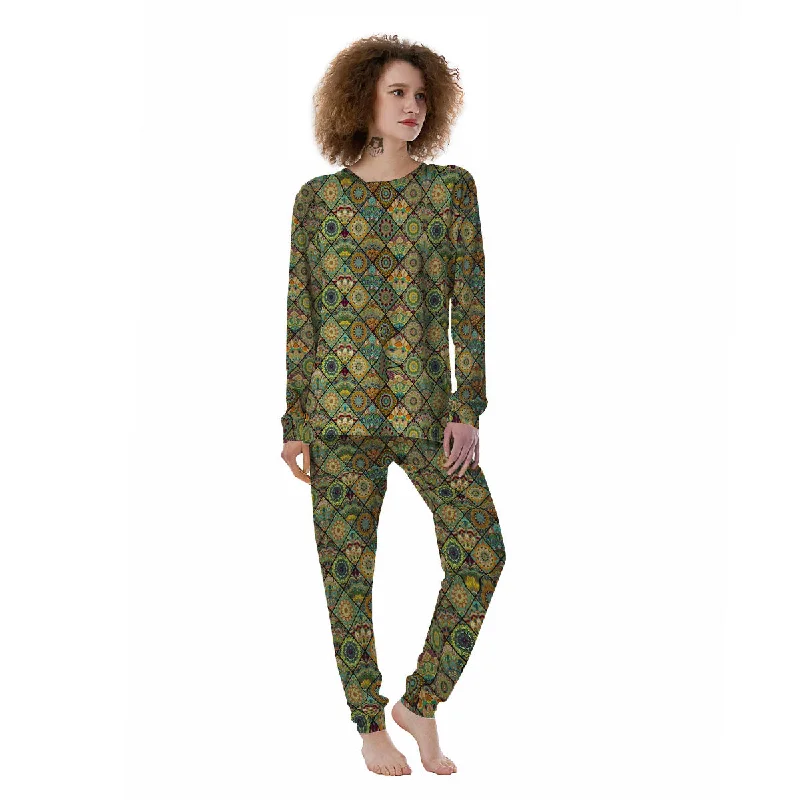 Mandala Patchwork Oval Bohemian Print Pattern Women's Pajamas Spring pajama sets