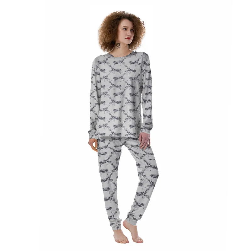 Mantis Hand Drawn Print Pattern Women's Pajamas Fleece pajama sets