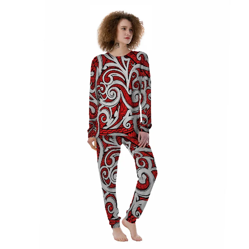 Maori Tribal Polynesian Kowhaiwhai Print Women's Pajamas Satin pajama sets