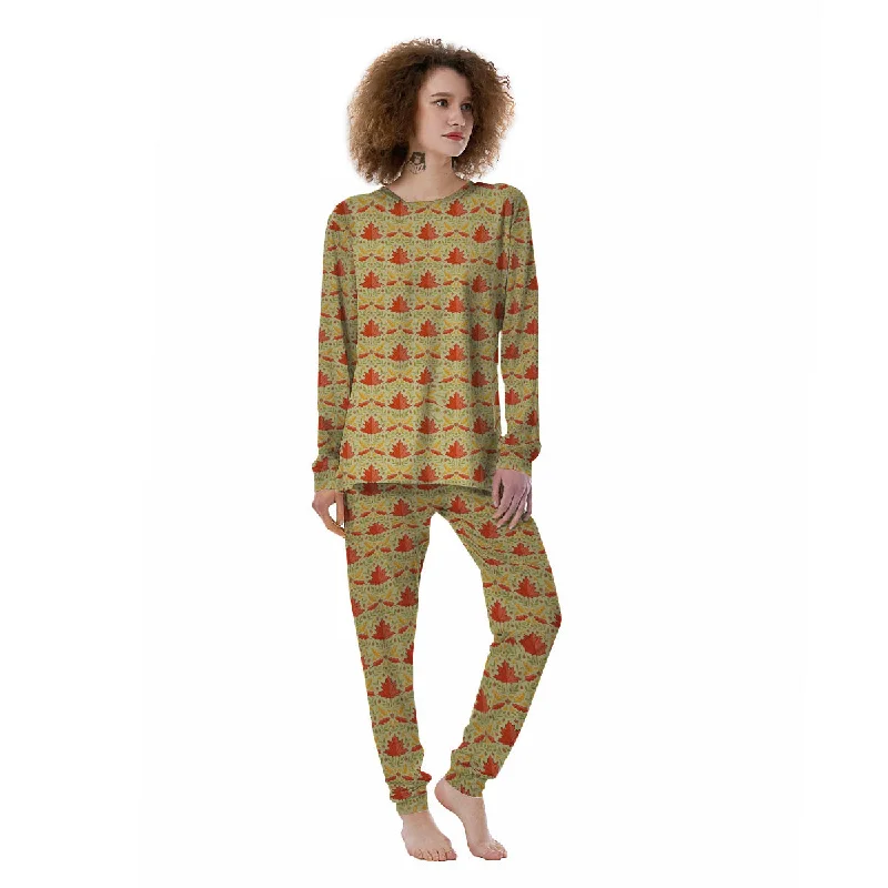 Maple Leaves Print Pattern Women's Pajamas Maternity pajama sets