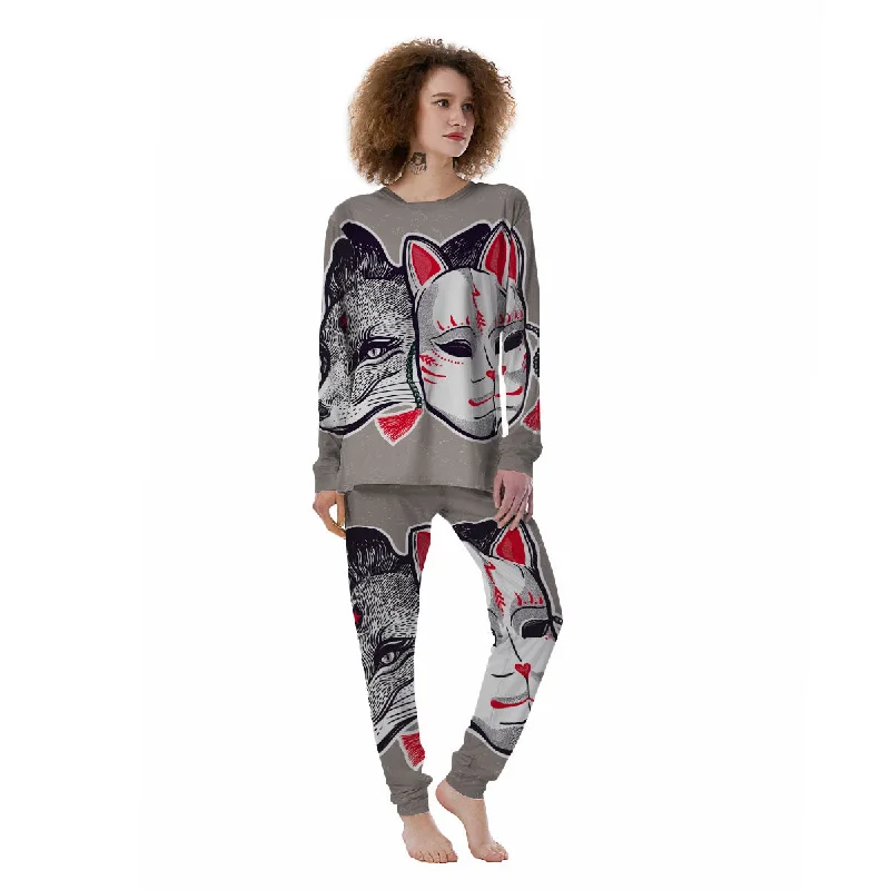 Mask Japanese Fox Print Women's Pajamas Women's pajama sets