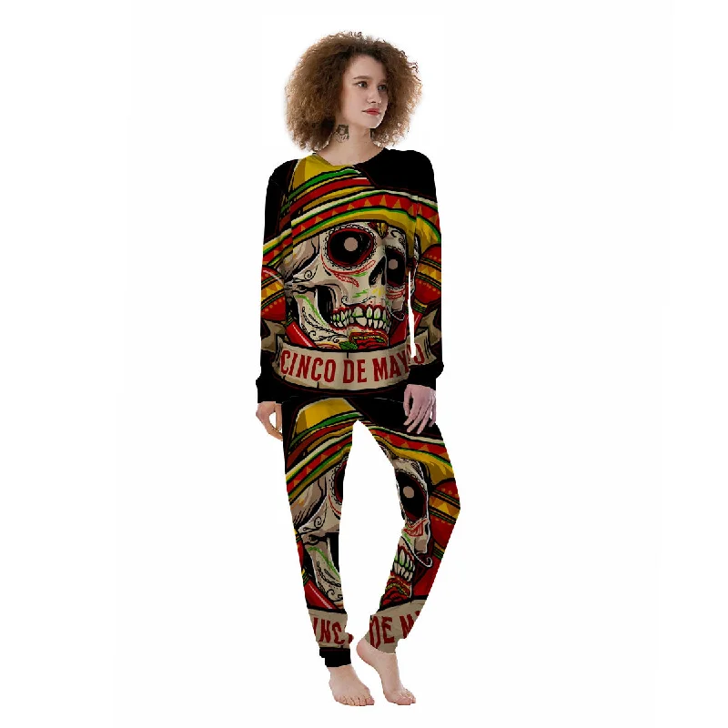 Mexican Skull Cinco de Mayo Print Women's Pajamas Custom pajama sets with names