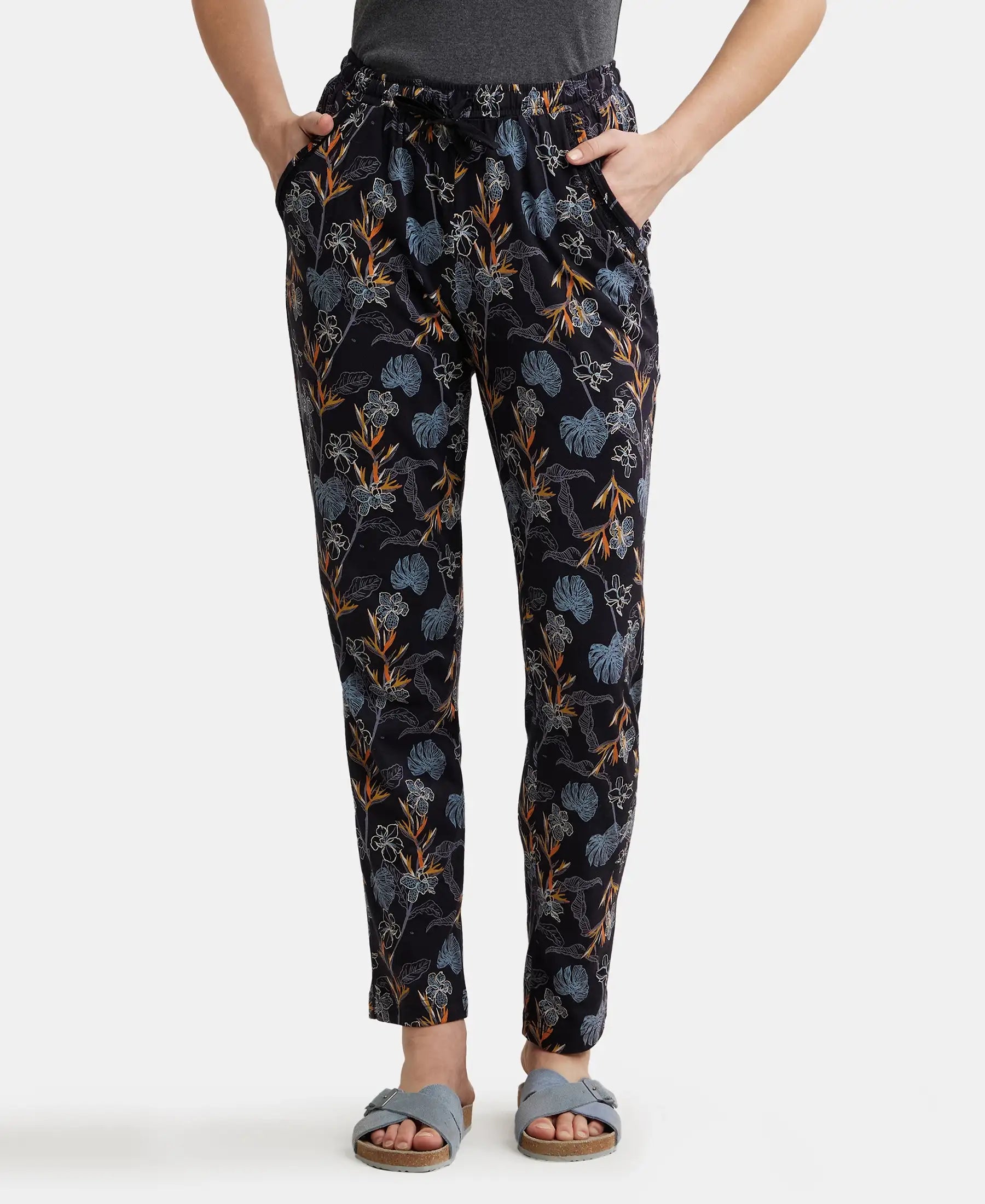 Micro Modal Cotton Relaxed Fit Printed Pyjama with Side Pockets - Black Assorted Prints Fall pajama sets