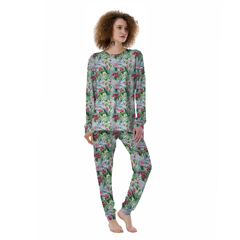 Monstera Hawaii Hibiscus Print Pattern Women's Pajamas Best pajama sets for lounging