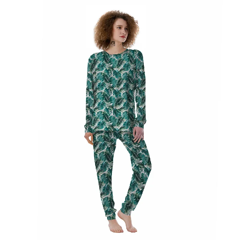 Monstera Leaves Palm Print Pattern Women's Pajamas Best pajama sets for sensitive skin