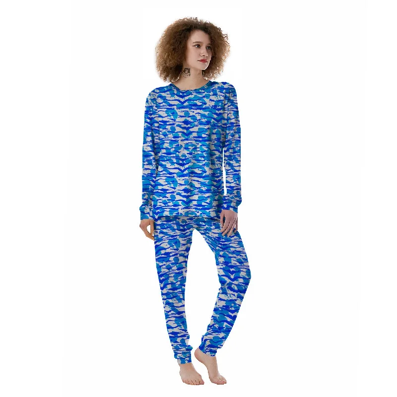 Navy Tiger Stripe Camouflage Seamless Print Pattern Women's Pajamas Work-from-home pajama sets