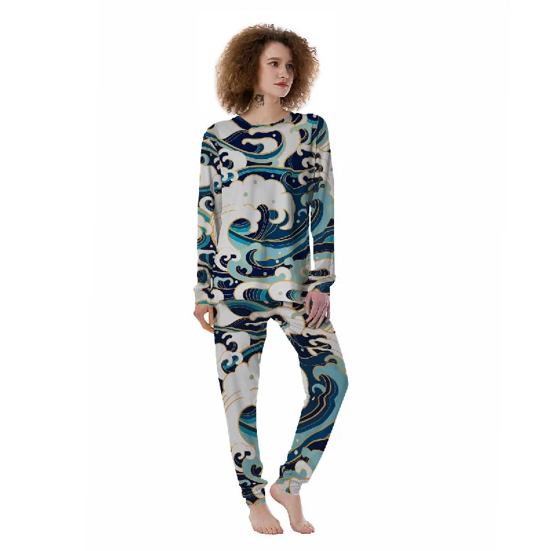 Ocean Wave Print Women's Pajamas Loungewear pajama sets