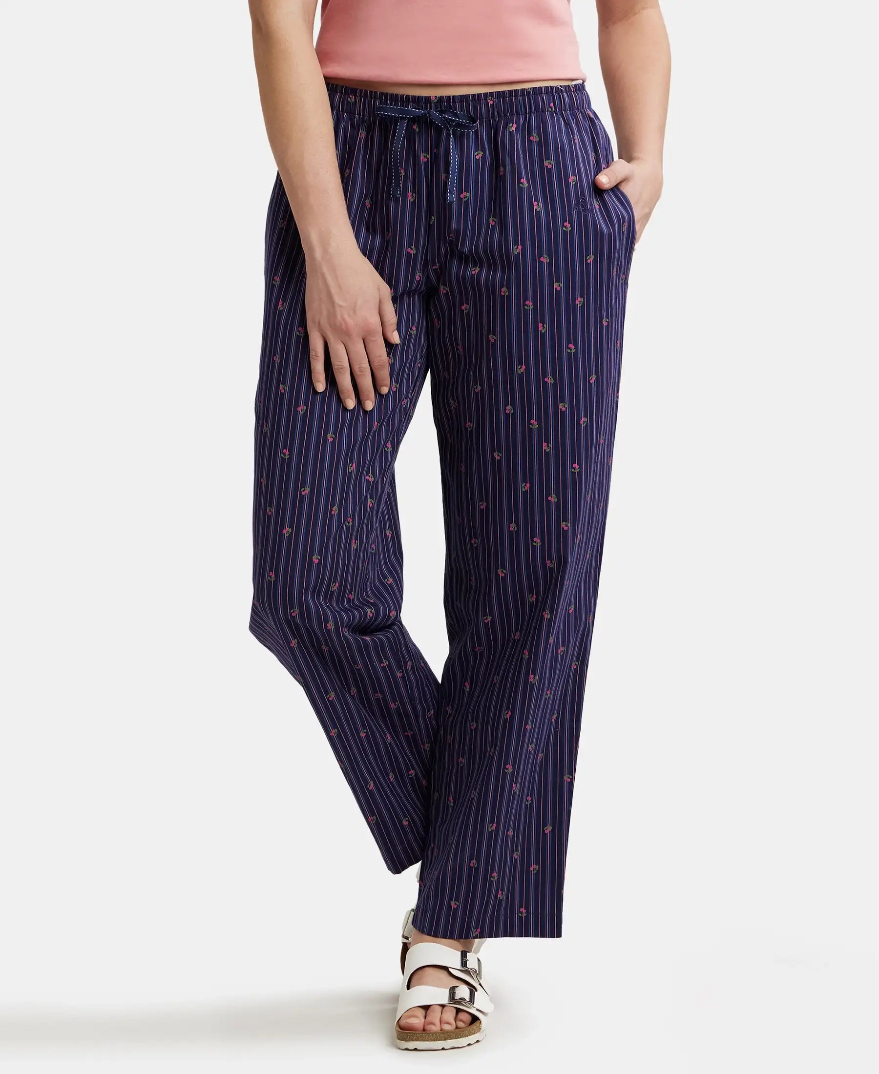 Super Combed Cotton Woven Fabric Relaxed Fit Striped Pyjama with Side Pockets - Classic Navy Assorted Knitted pajama sets