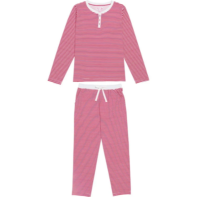 Women's Red Stripe Jersey Long PJ Set Winter pajama sets