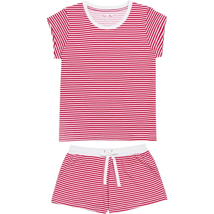 Women's Red Stripe Jersey Short PJ Set Cooling pajama sets