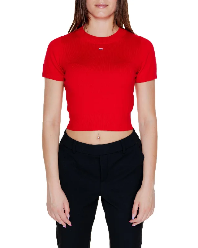 Tommy Hilfiger Jeans Tommy Hilfiger Womens Short Sleeve Ribbed Crop Top Best sweaters for formal occasions