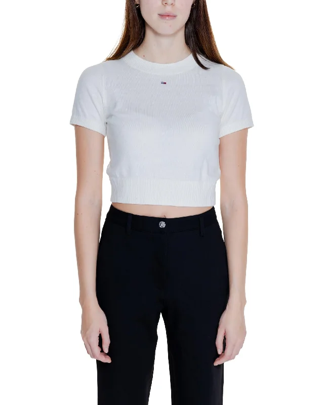 Tommy Hilfiger Jeans Tommy Hilfiger Women's Cropped Short Sleeve Sweater - White Lightweight sweaters