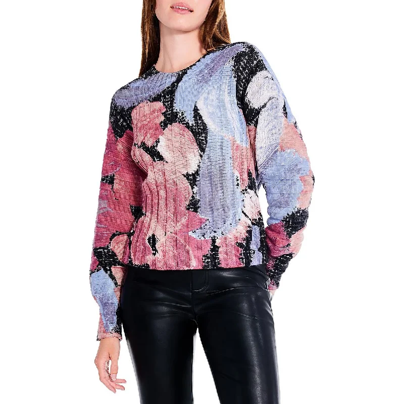 Autumn Bloom Womens Printed Ribbed Pullover Sweater Silk-blend sweaters