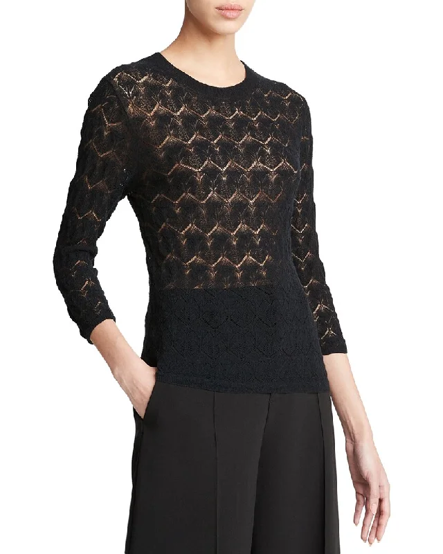 Vince Fine Lace 3/4-Sleeve Top Budget-friendly sweaters