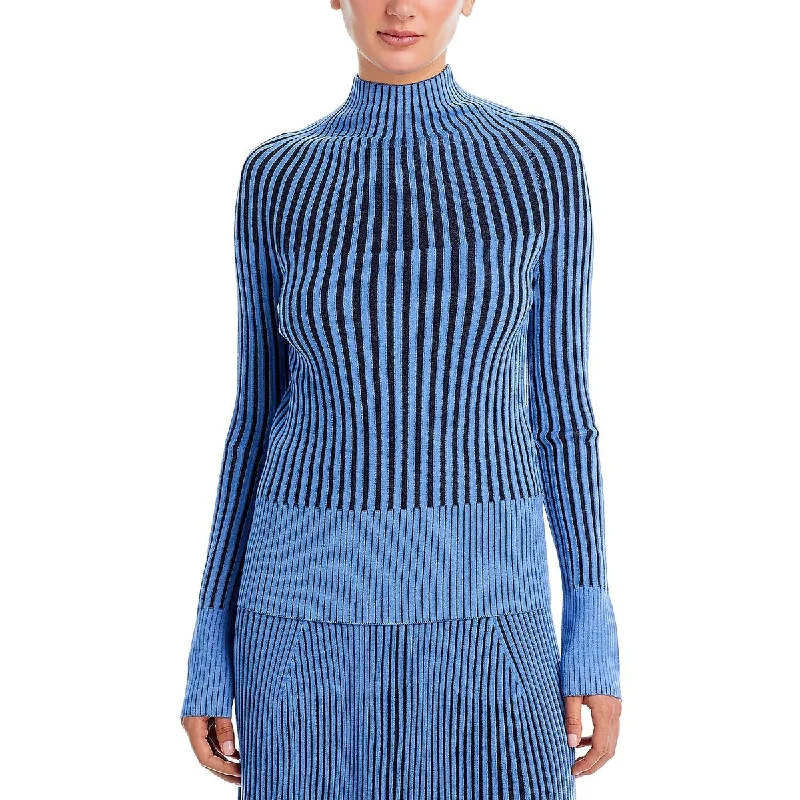 Womens Ribbed Long Sleeve Funnel-Neck Sweater Casual sweaters