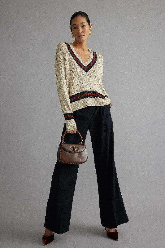 Garnet and Navy Stripe Metallic Morrissey Sweater Moisture-wicking sweaters