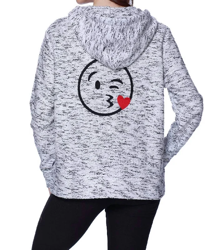 Kiss Emoji Hooded Cardigan In Black White Travel-friendly sweaters