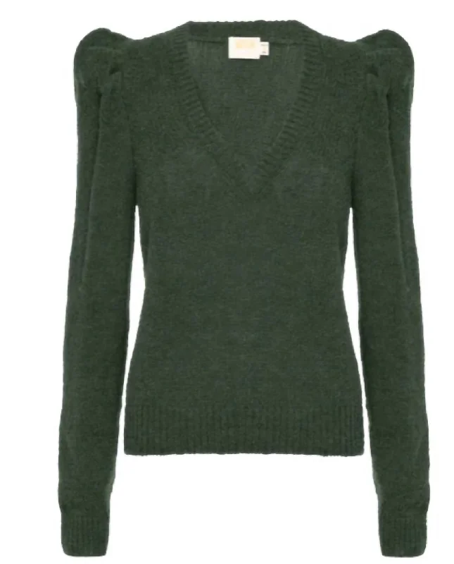 Lara Puff Shoulder Sweater In Stoned Moss Cozy knit sweaters for winter