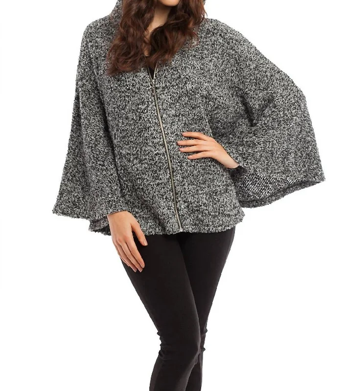 Sarah Zip Boucle Poncho In Black White Vintage sweaters