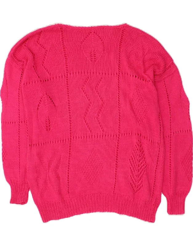 VINTAGE Womens Boat Neck Jumper Sweater UK 18 XL Pink Turtleneck sweaters