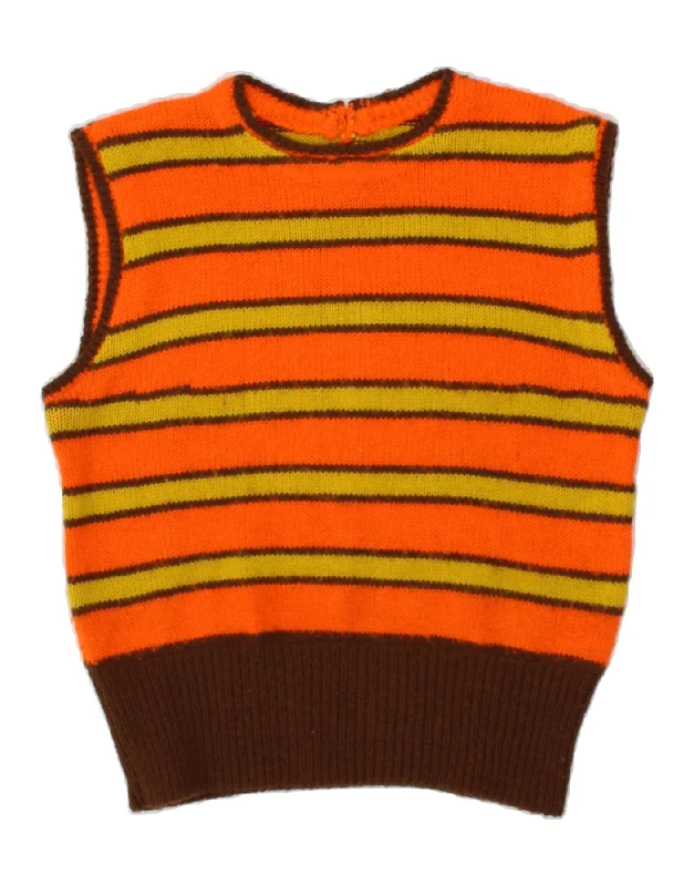 VINTAGE Womens Vest Tank Top UK 14 Medium Orange Striped Thanksgiving sweaters