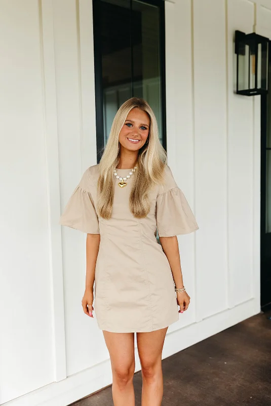 Keep It Simple Mini Dress - Taupe Anniversary mini dresses