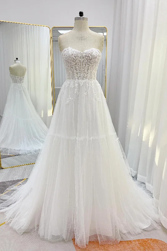 A-Line Court Train Lace Tulle Wedding Dress CW3229 Soft Wedding Gown