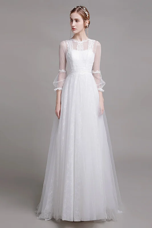 A-Line Floor Length Lace Tulle Wedding Dress CW2751 Sleeveless Wedding Dress