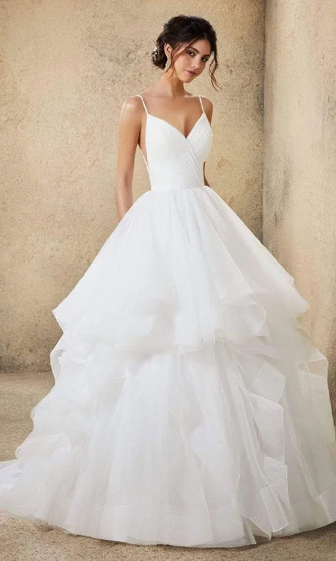 Mori Lee Bridal - 5776 Ravenna V-Neck Tiered Ruffle Wedding Ballgown Simple Satin Gown