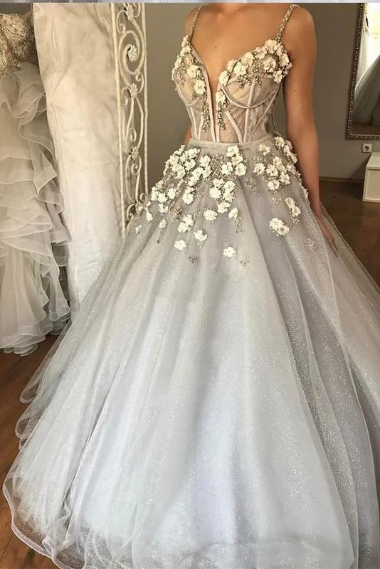 Sexy Straps Ball Gown Wedding Dress,Appliqued Deep V-neck Bridal Dress With Beads N291 Empire Waist Dress