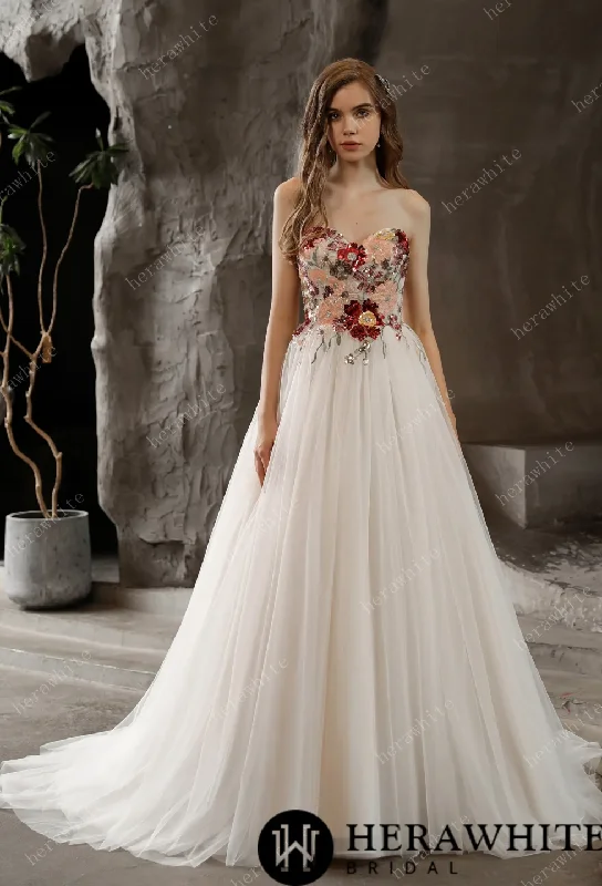 Strapless Princess A-Line Bridal Gown with Tulle Skirt Timeless Wedding Dress