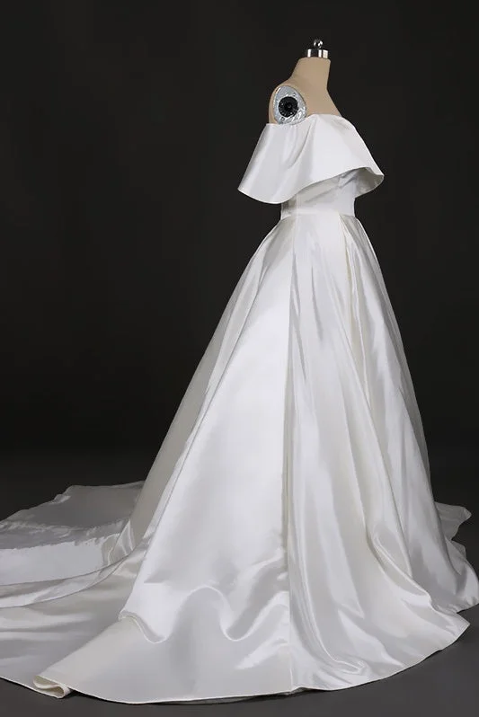 Vintage Simple Style Satin Ivory Wedding Dresses Bridal Dresses Princess Wedding Dress