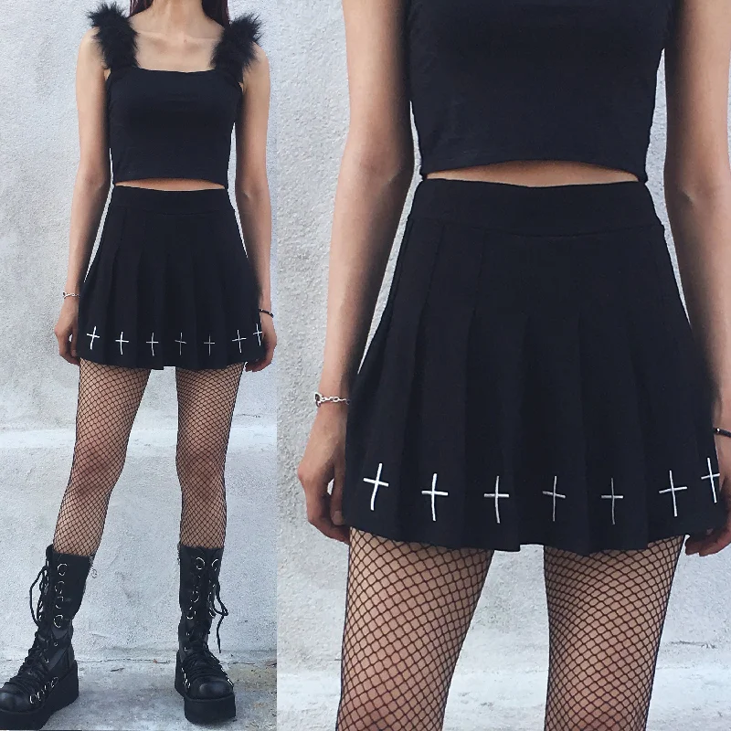 Goth Embroidery Pleated skirt Trendy unclassified skirts