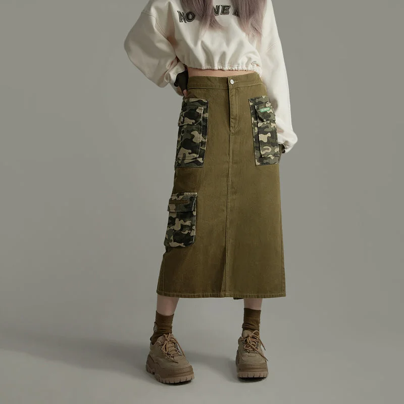 Camouflage Pocket Skirt Stretchy unclassified skirts