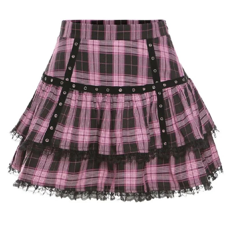 Fairy Soft Grunge Plaid skirt Spring unclassified skirts