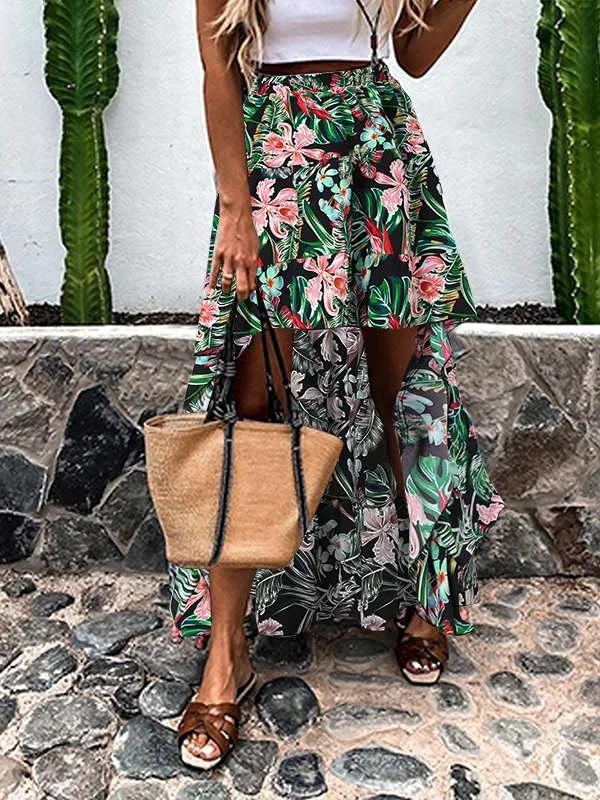 JuliaFashion - 2024 Summer Ruffles Printed Maxi Sundress Oversized Bohemian Skirts Club unclassified skirts