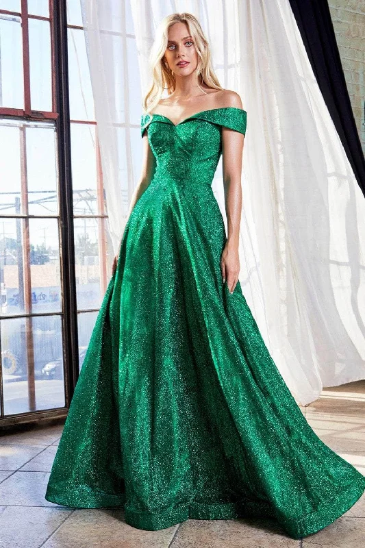 Cinderella Divine - Off-Shoulder Sparkly Glitter Evening Gown CB050SC - 1 pc Emerald In Size 6 Available Chic party dresses