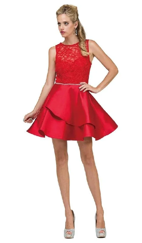 Dancing Queen - Lace Layered A-Line Cocktail Dress 2011 - 1 pc Red in Size XL Available Satin party dresses