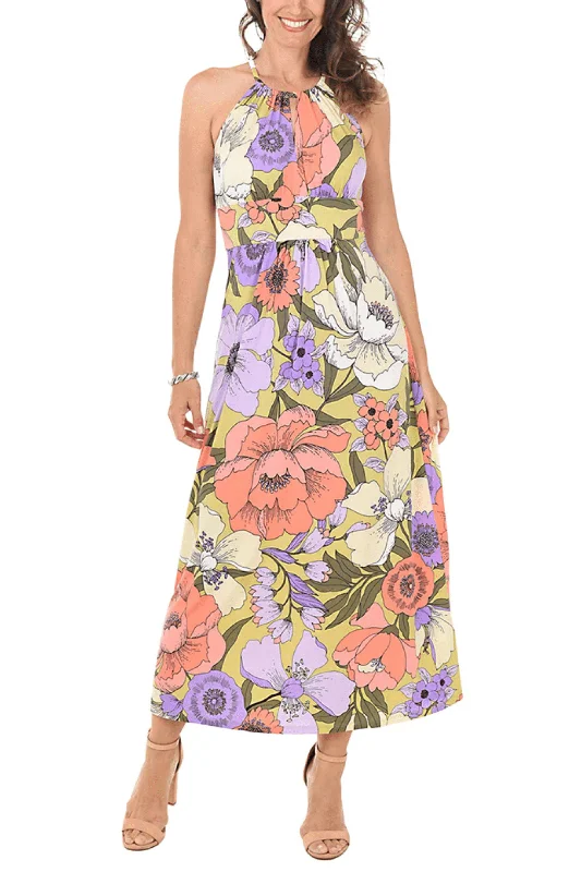 London Times T6110M - Floral Halter Maxi Dress Birthday maxi dresses