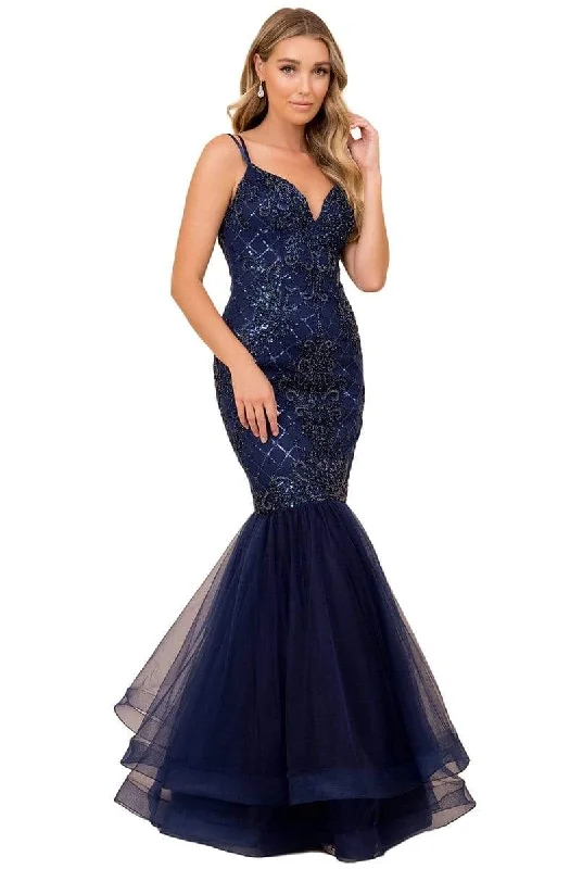 Nox Anabel - H399 Crisscross Back Beaded Trumpet Gown Tulle party dresses