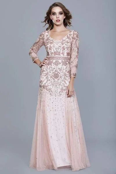 Shail K - Bejeweled Long Sleeve V-neck A-line Dress 12162 - 1 pc Rose In Size 6 Available Versatile maxi dresses for all occasions