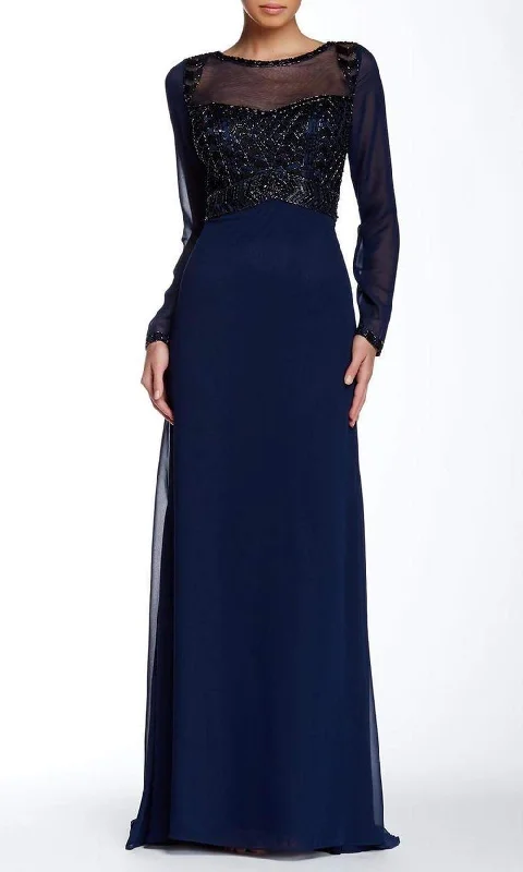 Sue Wong - Long Sleeve Sheer Beaded A-Line Dress N5310 - 1 pc Navy In Size 10 Available Velvet maxi dresses