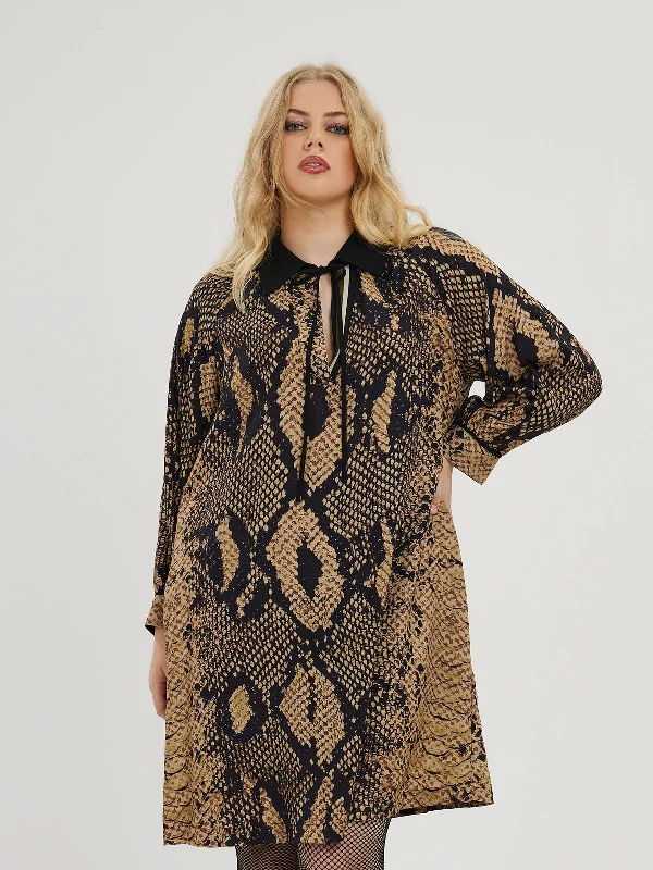 Mat Brown Snake Print Midi Dress A-line midi dresses