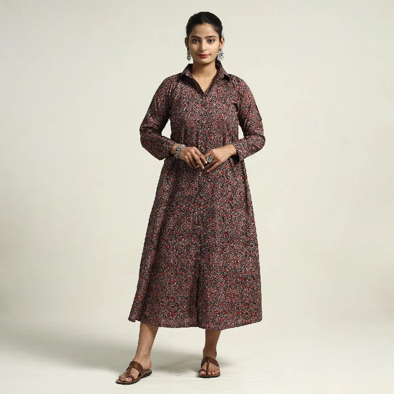 Dark Brown - Ajrakh Hand Block Printed Cotton Dress 16 Must-have floral dresses for this season