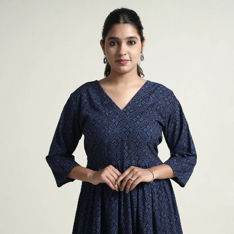 Blue - Bagh Block Printed Cotton Dress Beach floral dresses